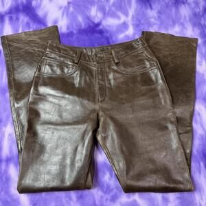 Wilsons leather maxima brown pants with a high-waisted fit and bootcut leg